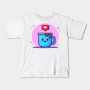 Cute Coffee With Love Sign Cartoon Vector Icon Illustration Kids T-Shirt